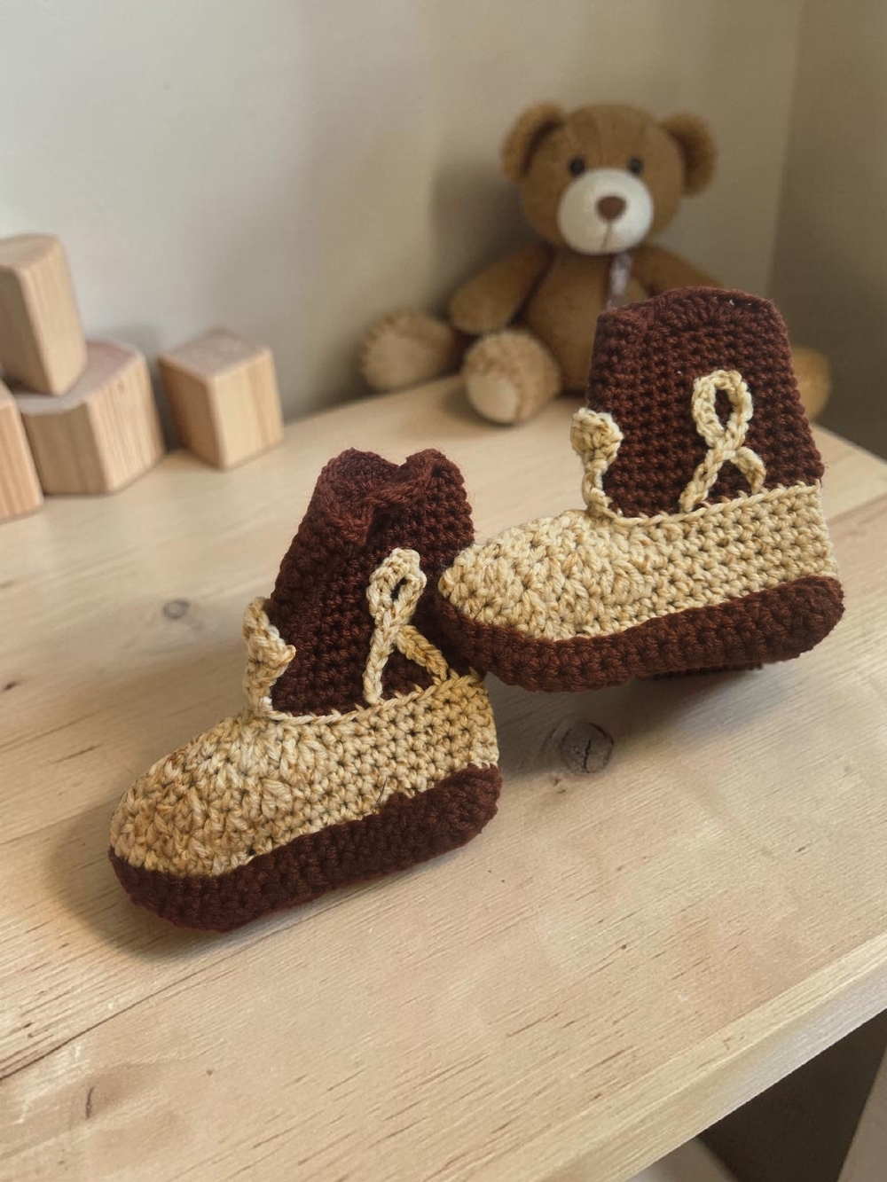 Handmade Brown and Cream Crochet Baby Booties